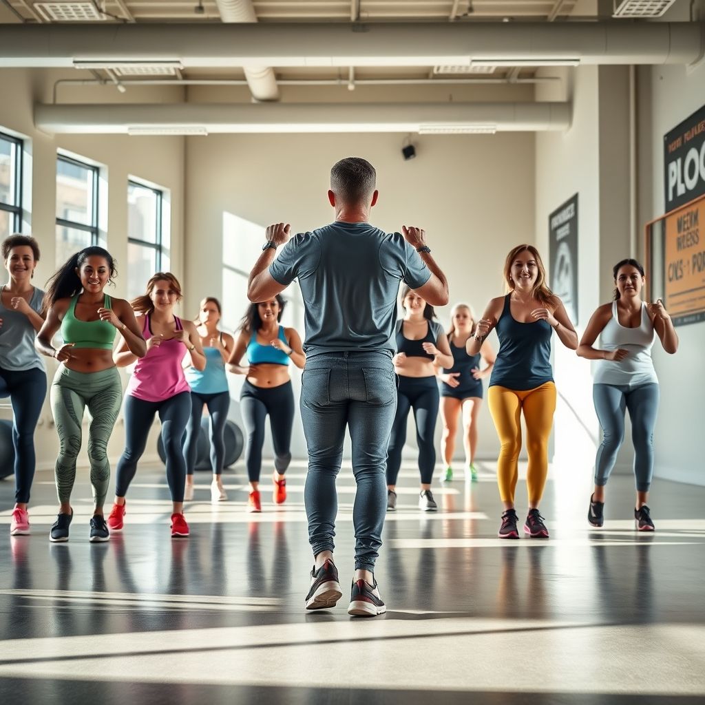 Coach guidant un cours de fitness en groupe